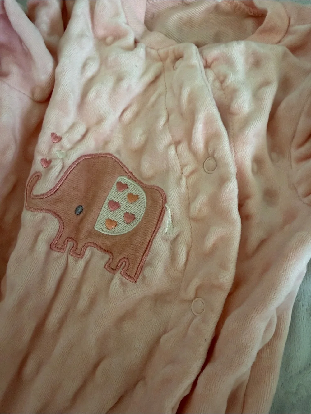 Pink Plush Baby Sleepers with Elephant Applique 6-9 months